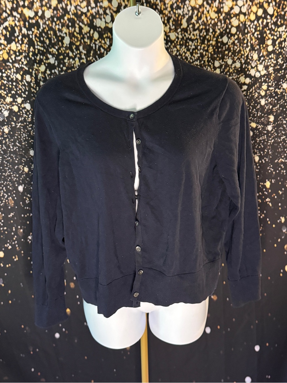 Lands End Navy Button-Front Crewneck Cardigan